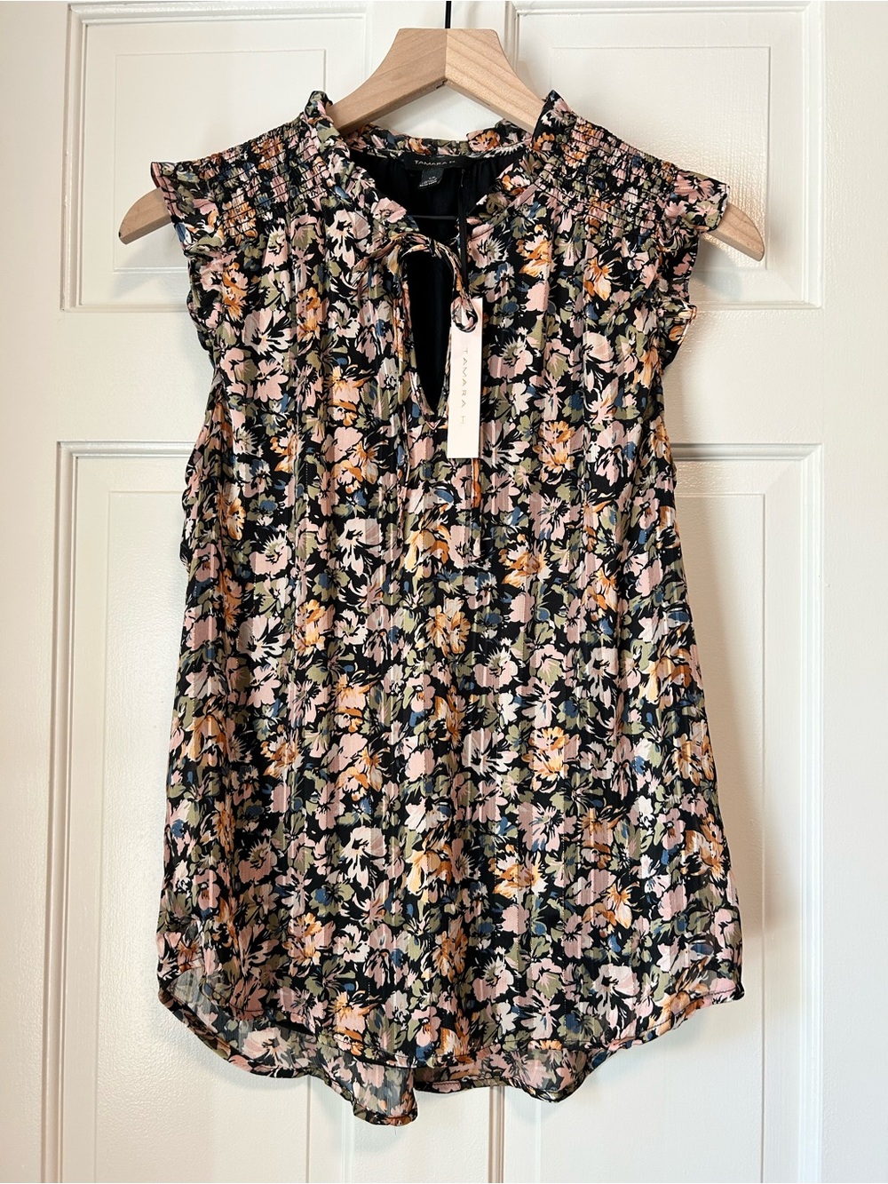 NWT Floral Ruffle Cap-Sleeve Blouse Size S/P